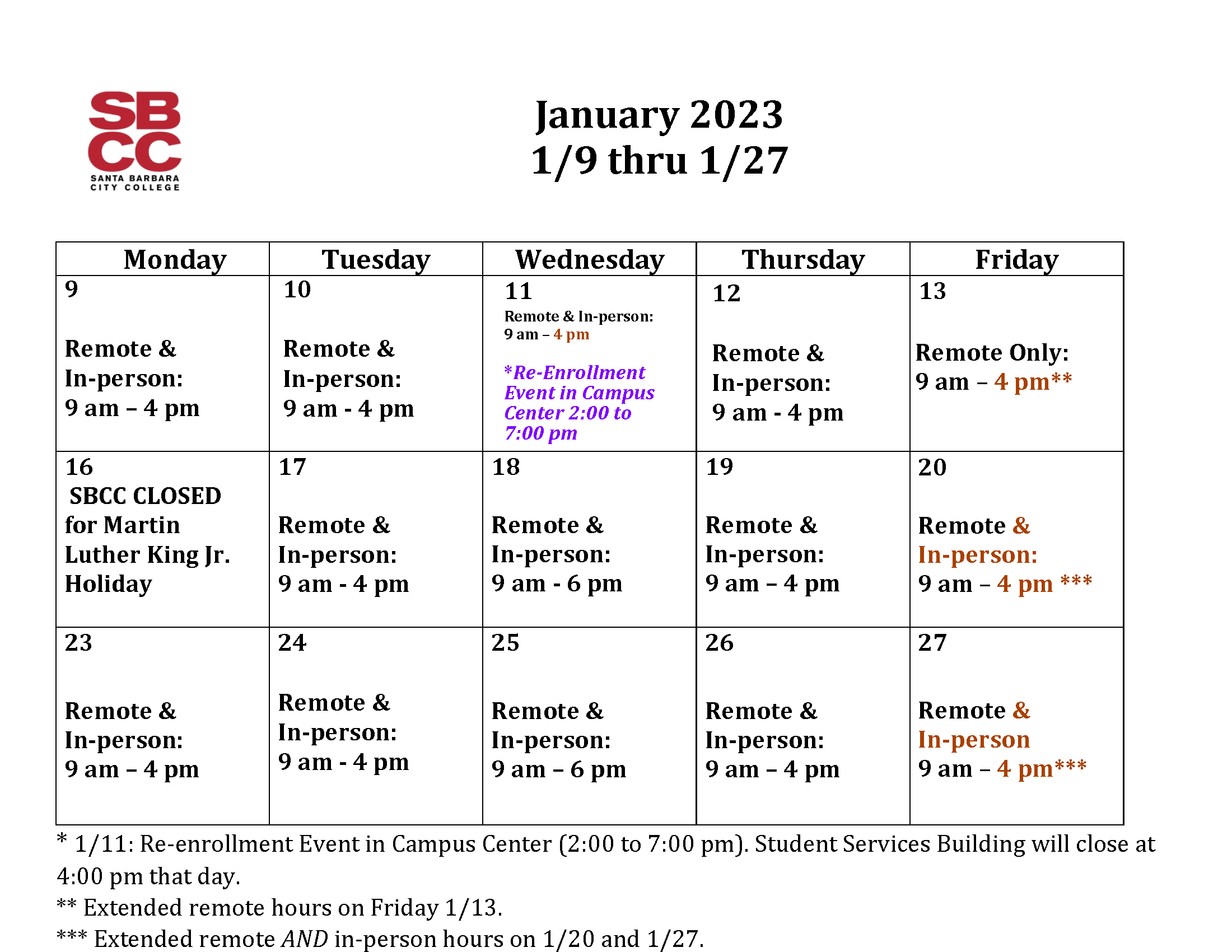 Sbcc Spring 2025 Calendar